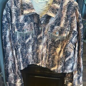 Savanna Jane Animal Print Rhinestone Jacket with Pockets - Size Small